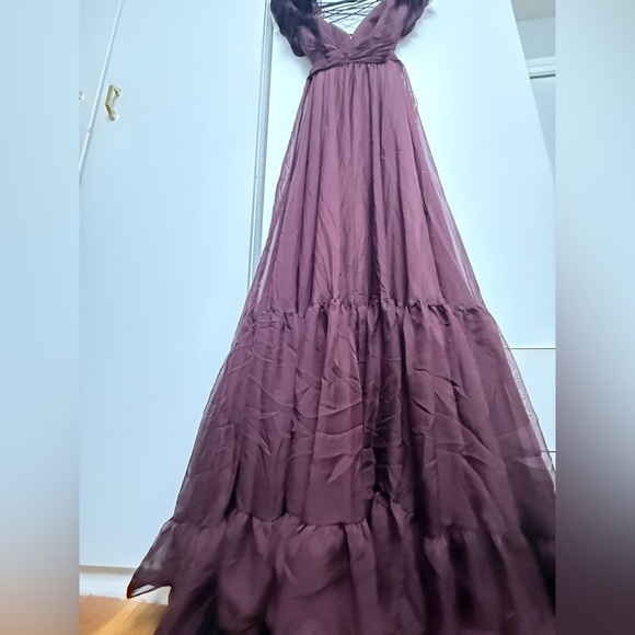 NWT | Mac Duggal Bordeaux 67911 Ruffle Tiered Cut-Out Chiffon Gown Size 8 - Picture 8 of 14